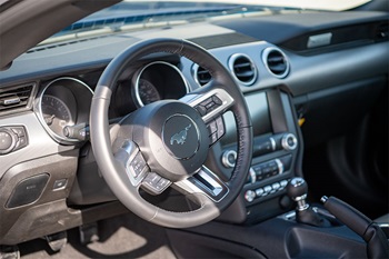 Interior of 2022 Blue Ford Mustang GT Coupe for EAA Young Eagles Raffle