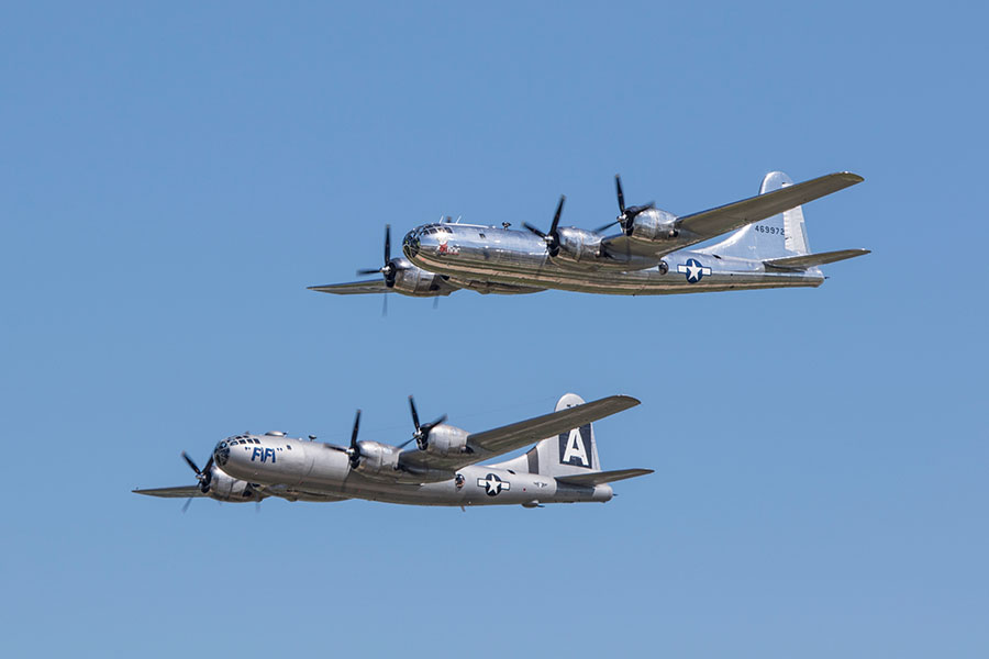 b29 aircrafts in formation over airventure