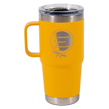 yellow yeti coffee mug with handle and classic eaa logo